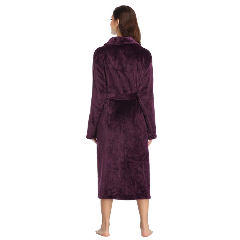 RONGTAI Womens Bathrobe Ladies Fleece Plush Warm Long Robes (Large,Dark Purple) - Image 2